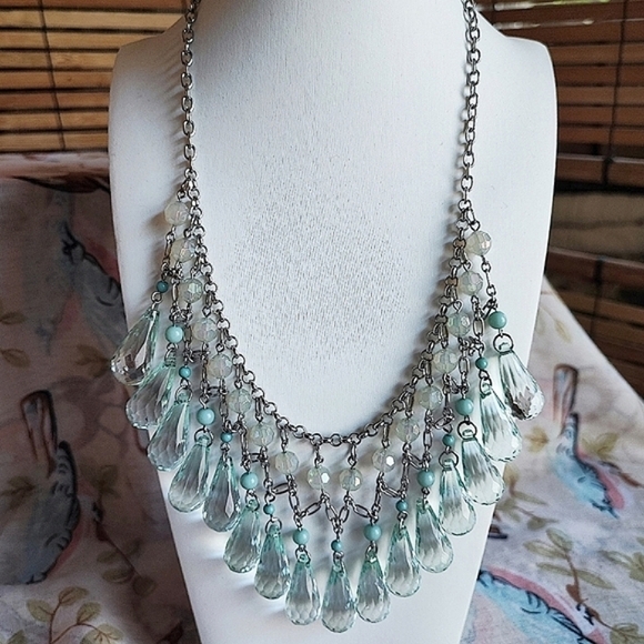 Smoke Acrylic Plastic Faceted Teardrop Black Prong Set Gold Rhinestone Necklace - Picture 13 of 13